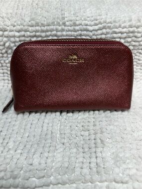 Coach Metallic Cherry Leather Cosmetic Case Makeup Bag Zip Pouch F23332